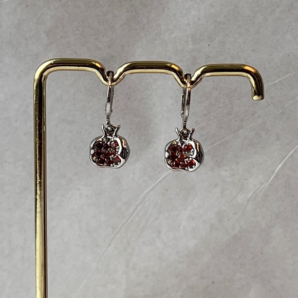 Persephone Greek Goddess Pomegranate Silver Hoop Handmade Earrings Red Zirconia - Picture 6 of 14